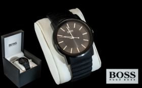 Boss - Unisex Black Ceramic and Black Hard Rubber Wrist Watch, Also Feature a Black Dial, With