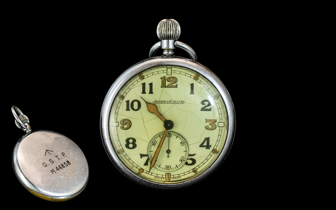 Jaeger - Le - Coultre Open Faced Military Pocket Watch. Marked to Back Cover. Government Issue - G.