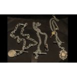 Antique Silver Albert Chain, with t-bar and swivel fastener, length 15'', together with a further