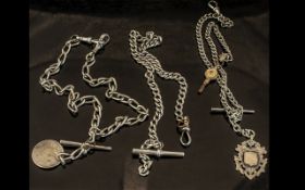 Antique Silver Albert Chain, with t-bar and swivel fastener, length 15'', together with a further