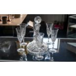 Cut Glass Ship's Decanter & 6 Champagne Flutes, together with four pieces of White Star Line