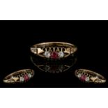 Antique Period - Ladies 18ct Gold 3 Stone Ruby and Diamond Ring. Marked 18ct to Interior of Shank.