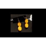 Butterscotch Amber Drop Earrings, double drops of slightly graduated, beautifully matched, amber