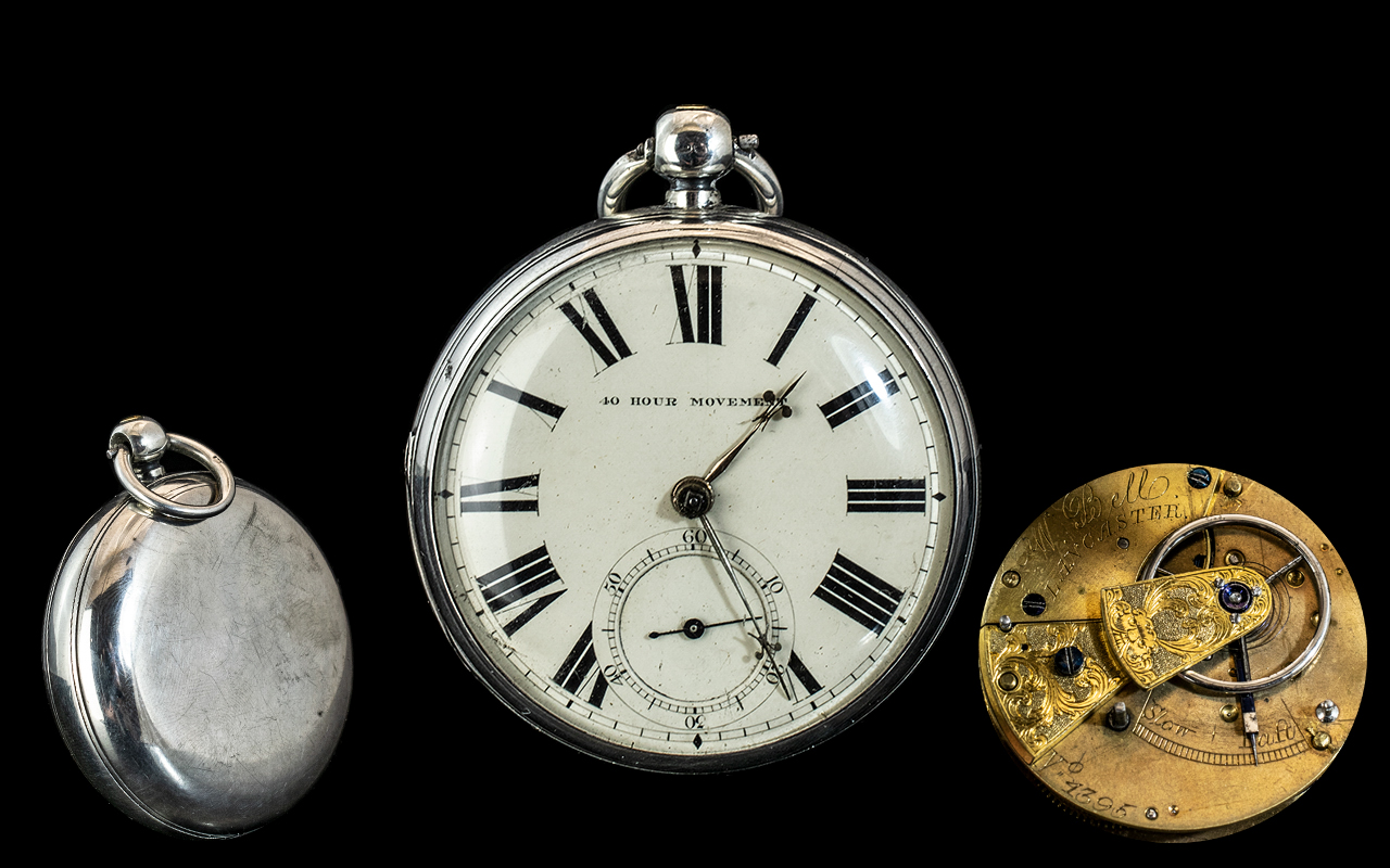 William Bell of Lancaster Key-wind Lever 40 Hour Movement Sterling Silver Open Faced Pocket Watch.