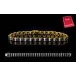 Ladies - Stunning and Attractive 18ct Gold Sapphire and Diamond Set Line Bracelet. Set with 29