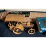 A Scratch Built Steam Tractor For Finishing wooden metal construction. Length 23 inches. Height 15