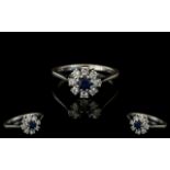 Ladies - 18ct White Gold Attractive Diamond and Sapphire Set Cluster Ring, Pleasing Design. Full