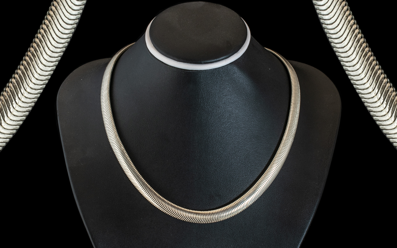 A Vintage Sterling Silver Superior Quality Necklace / Tactile Silky, Marked Silver 925. 14