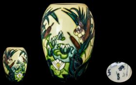 Moorcroft - Modern Tubelined Ovoid Shaped Vase ' Bulrush ' Design, Date 1995. Designer Rachel