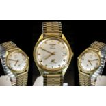 Gents Longines Automatic Wrist Watch, silver dial, gilt batons, date aperture. 36 mm gold plated