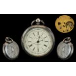 Victorian Period - Large Sterling Silver Marine Open Faced Decimal Chronograph Pocket Watch.