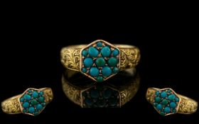 Georgian - Superb and Exquisite 15ct Gold Turquoise Set Ring. Beautiful Shank / Setting. Marked 15ct