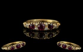 Edwardian Period 1902 - 1910 Ladies 18ct Gold Ruby and Diamond Set Ring of Pleasing Design / Gallery
