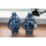 Pair of Oriental Moon Flasks, marks to base, one decorated with dragons and birds and the other with