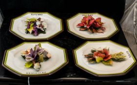 Collection of ( 4 ) Capodimonte Display Plates, Featuring Raised Floral Decoration to Each Plate.