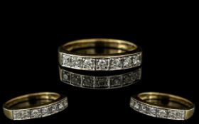 9ct Gold Half Eternity Ring, set with round brilliant cut diamonds, fully hallmarked, ring size O.