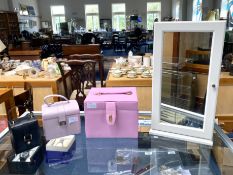 Collection of Jewellery Boxes. Comprises 1/ Jewellery White Mirrored Cabinet on a Swivel Stand, 2/