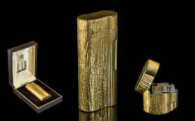 Dunhill - Deluxe Gold Plated Lighter ( Bark Finish ) 20 Microns Thick. No E60744, c1960. With