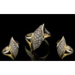 18ct Gold Two Tone Diamond Set Ring, pave set with round brilliant cut diamonds, hallmark rubbed,