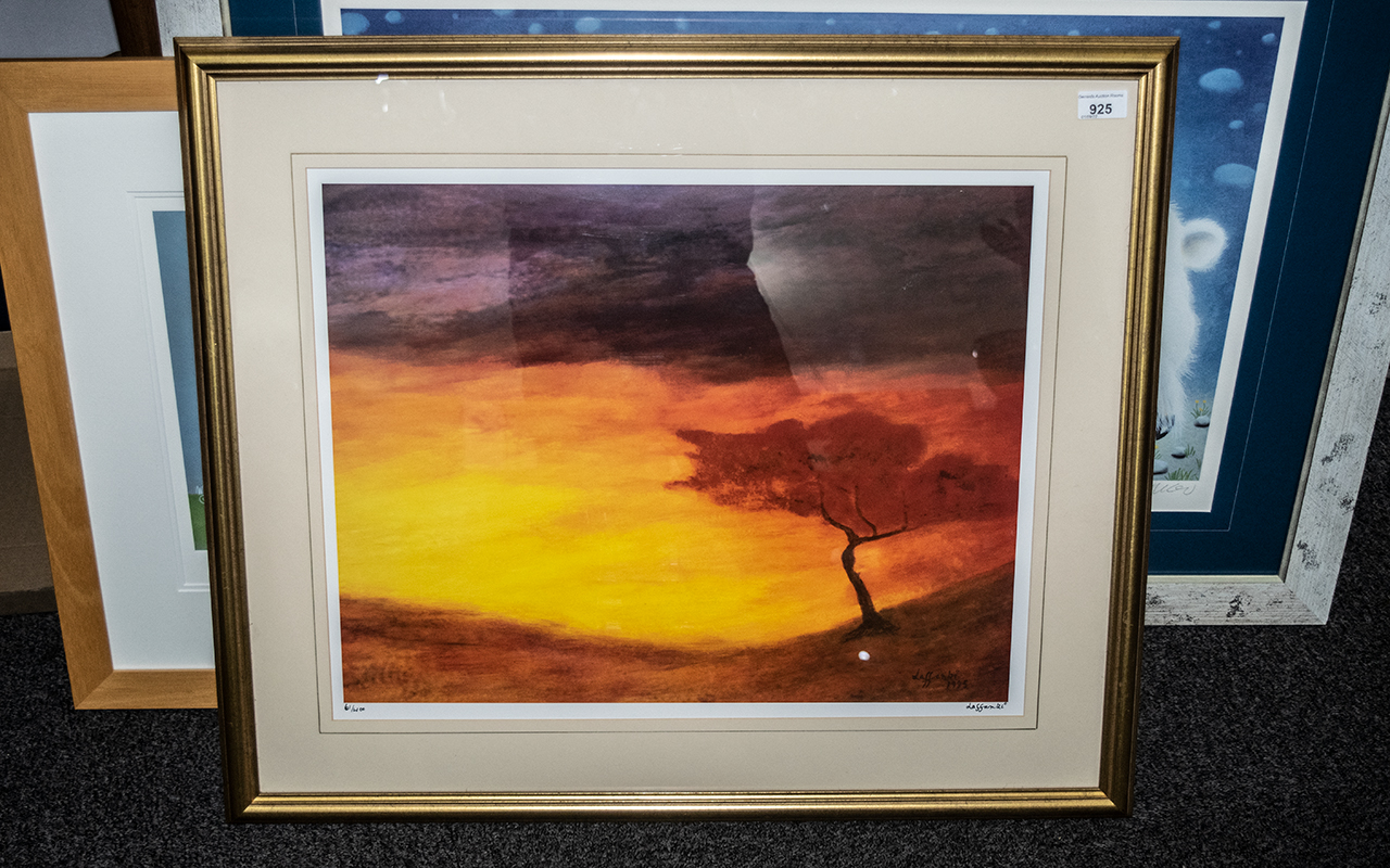 Laffanki 'Tree & Sunset', limited edition print No. 61/400, framed and glazed, image size 17'' x