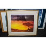 Laffanki 'Tree & Sunset', limited edition print No. 61/400, framed and glazed, image size 17'' x
