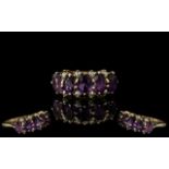 Ladies Attractive - 9ct Gold Amethyst and Pearl Set Ring. Fully Hallmarked to Interior of Shank.