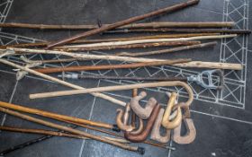 Collection of Walking sticks, Shepherd's Crooks, various designs. 15 in total. Together with a