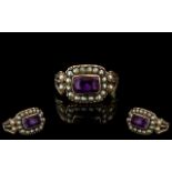 George III - Attractive 15ct Gold Amethyst and Seed Pearl Set Ring. Inscription and Date 1814 to