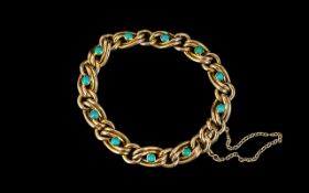 Antique Period - Superb Quality 15ct Gold Turquoise Set Ladies Bracelet with Safety Chain. c.1890's.