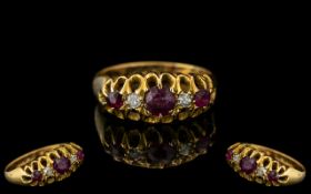 Ladies - Antique Period Attractive 18ct Gold Ruby and Diamond Set Ring, Pleasing Design with Open