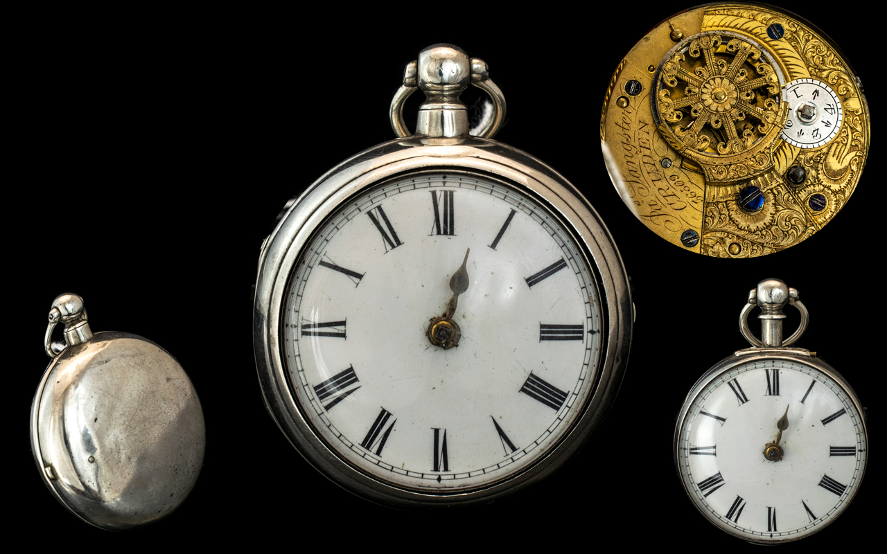 Mid 19th Century Sterling Silver Pair Cased Pocket Watch, ' Verge ' Movement Signed to Movement,