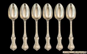 Victorian Period Set of Six Sterling Silver Desert Spoons. Prince Albert Pattern. Hallmark London