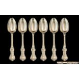 Victorian Period Set of Six Sterling Silver Desert Spoons. Prince Albert Pattern. Hallmark London