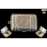 Early Victorian Period - Superb Sterling Silver Vesta Case, In the Form of Luggage / Case.