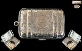 Early Victorian Period - Superb Sterling Silver Vesta Case, In the Form of Luggage / Case.
