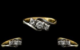 Ladies 18ct Gold Attractive Three Stone Diamond Set Ring, all diamonds of excellent colour and