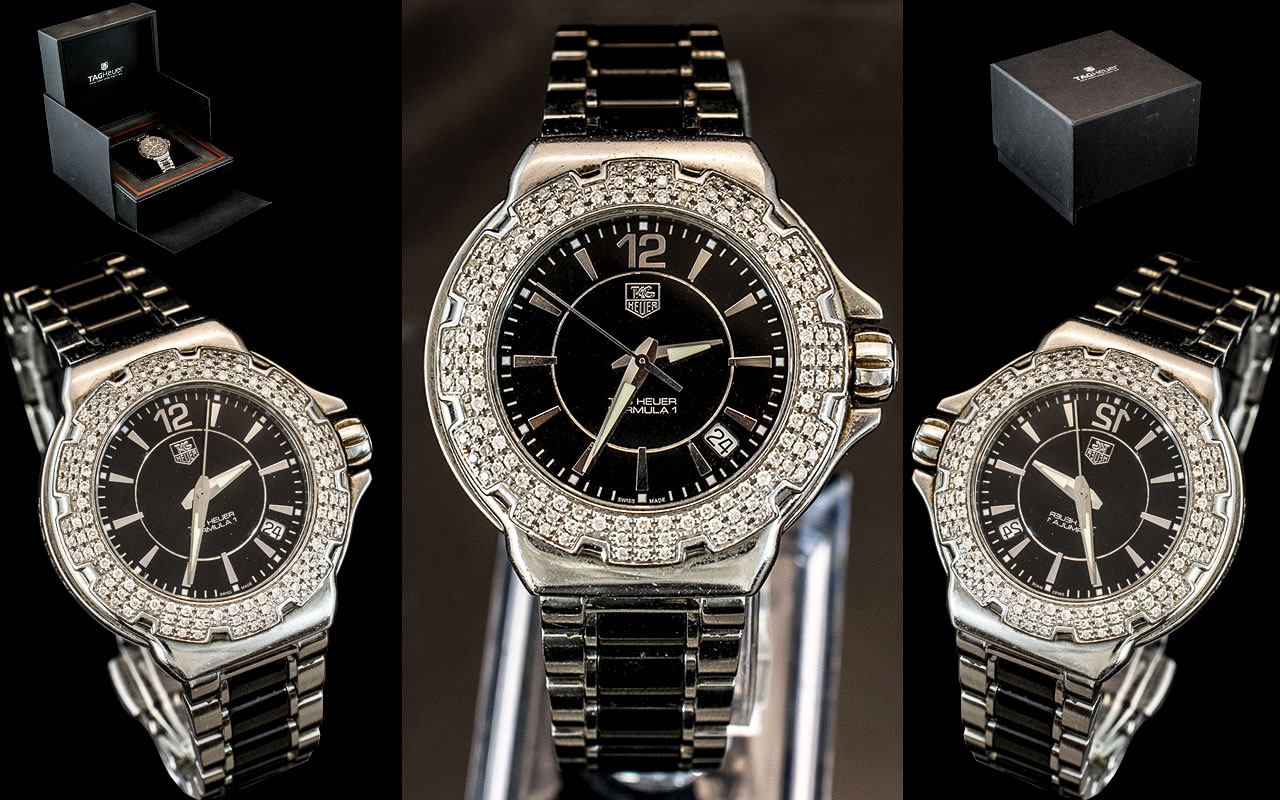 TAG Heuer Ladies Formula 1 - Steel and Black Ceramic and Diamond Set Watch, Sapphire Crystal Dial,