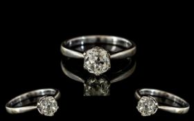 18ct White Gold Single Stone Diamond Ring. Stamped 18ct - 750 to Shank. The Semi Cushion Cut Diamond