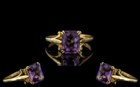 18ct Gold - Superb Single Stone Amethyst Set Ring, The Faceted Amethyst of Superb Rich Colour. Est
