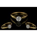 18ct Yellow Gold - Attractive Single Stone Diamond Set Ring. Hallmarked for London 1968. The Early