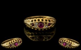 Antique Period - Attractive 18ct Gold Ruby and Diamond Set Ring with Open worked Setting. The