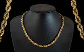 9ct Gold Ladies Rope Chain Necklace. Fully Hallmarked. Length Approx 17 Inches. Weight 19.2 grams.