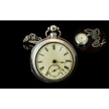 Antique Period - Quality Sterling Silver Pair Cased Open Faced Fusee Pocket Watch, With Attached
