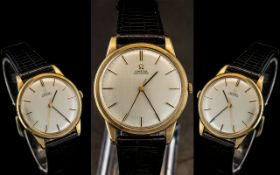 Omega Automatic Gents 9ct Gold Cased Manuel Wind Wrist Watch. c.1970's. With Black Leather Strap,