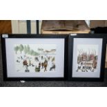 Two Original Watercolour Drawings on Textured Paper by David J Ansell. Both framed and glazed street