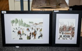 Two Original Watercolour Drawings on Textured Paper by David J Ansell. Both framed and glazed street
