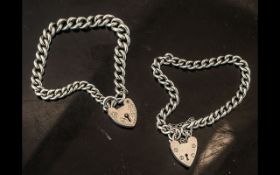 Two Sterling Silver Link Bracelets, with heart shaped lockets, both fully hallmarked. Weight 35.5
