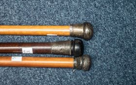 Collection of ( 3 ) Silver Topped Walking sticks. Approx Size 35.5, 34 & 34 Inches. Condition - In