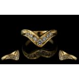 Ladies - Top Quality 18ct Yellow Gold Diamond Set Wishbone Ring. Full Hallmark to Interior of