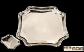 Late Victorian Period Sterling SIlver Square Shaped Small Footed Salver, With Shaped Edge, And Small